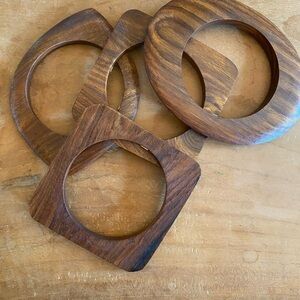 Kenneth Jay Lane Set of 4 Wood Geometric  Wood Bangle Bracelets